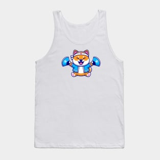 Cute Shiba Inu Dog Wearing Japanese Costume And  Handheld Fan Cartoon Tank Top